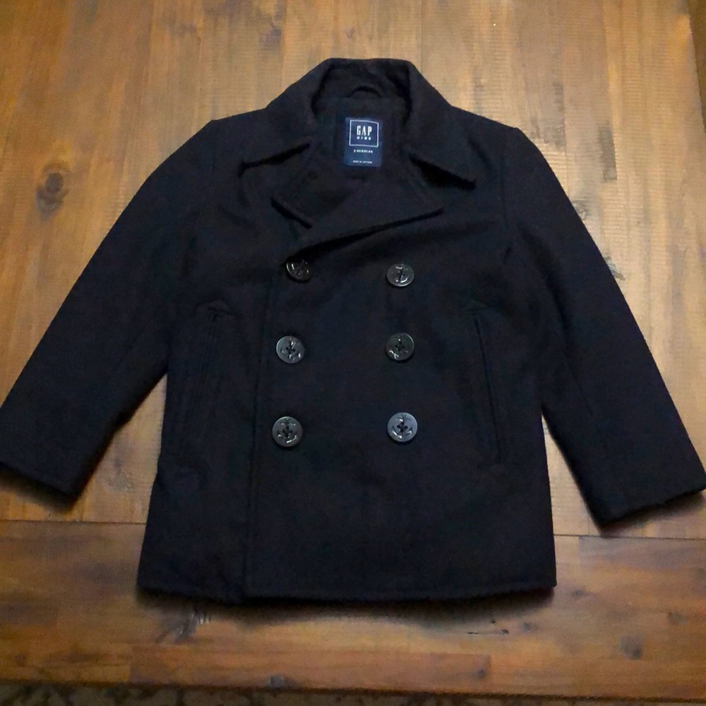 GAP boys EUC Quilted, warm deep navy blue pea coat